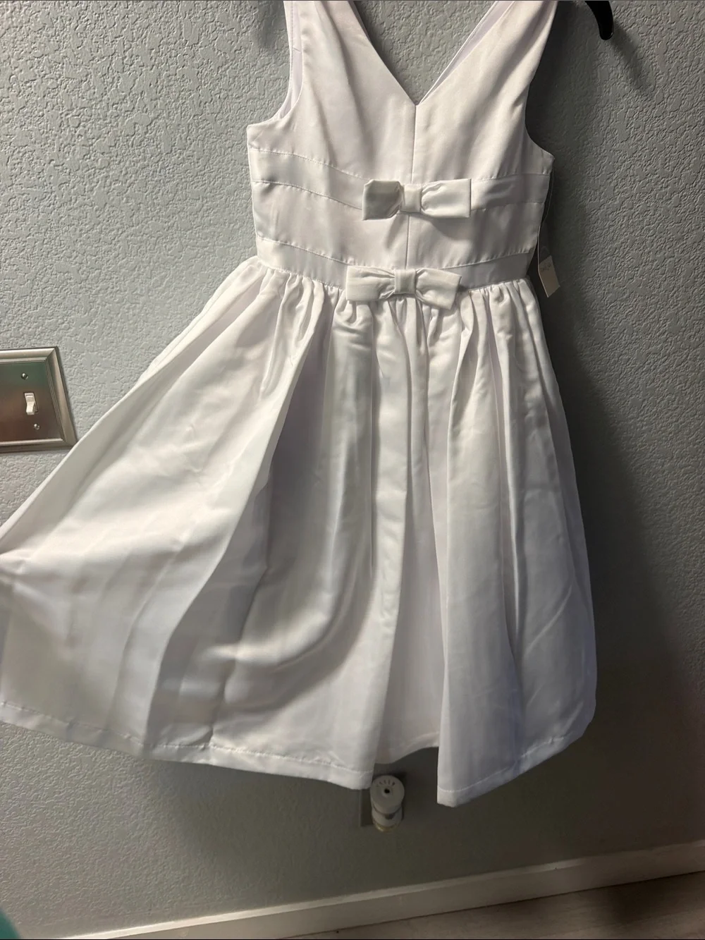 Girls' White Satin Bow-Accent Dress